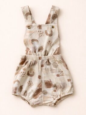 Jax & Lennon Toddler ‘Abstract Art’ Neutral Color Short Overalls - Bamboo Blend